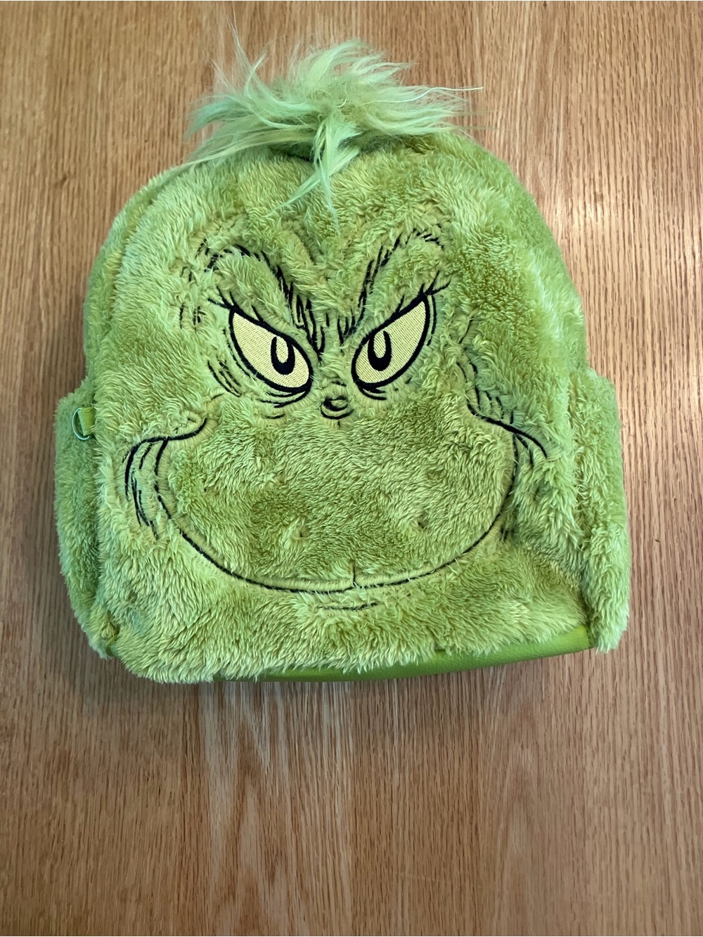 Plush Grinch Face Backpack - Bright Lime Green